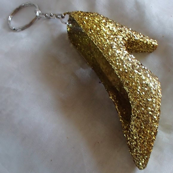 Golden Slipper Shoe Keychain Acrylic Glitter Altered Audi Lee Handcrafted - Picture 5 of 16